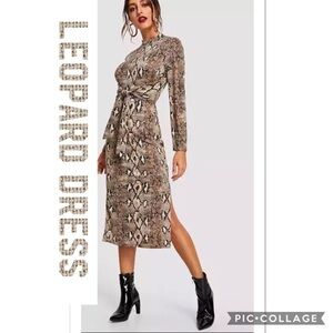 1 Left!! Leopard Midi Dress w/Tie Belt